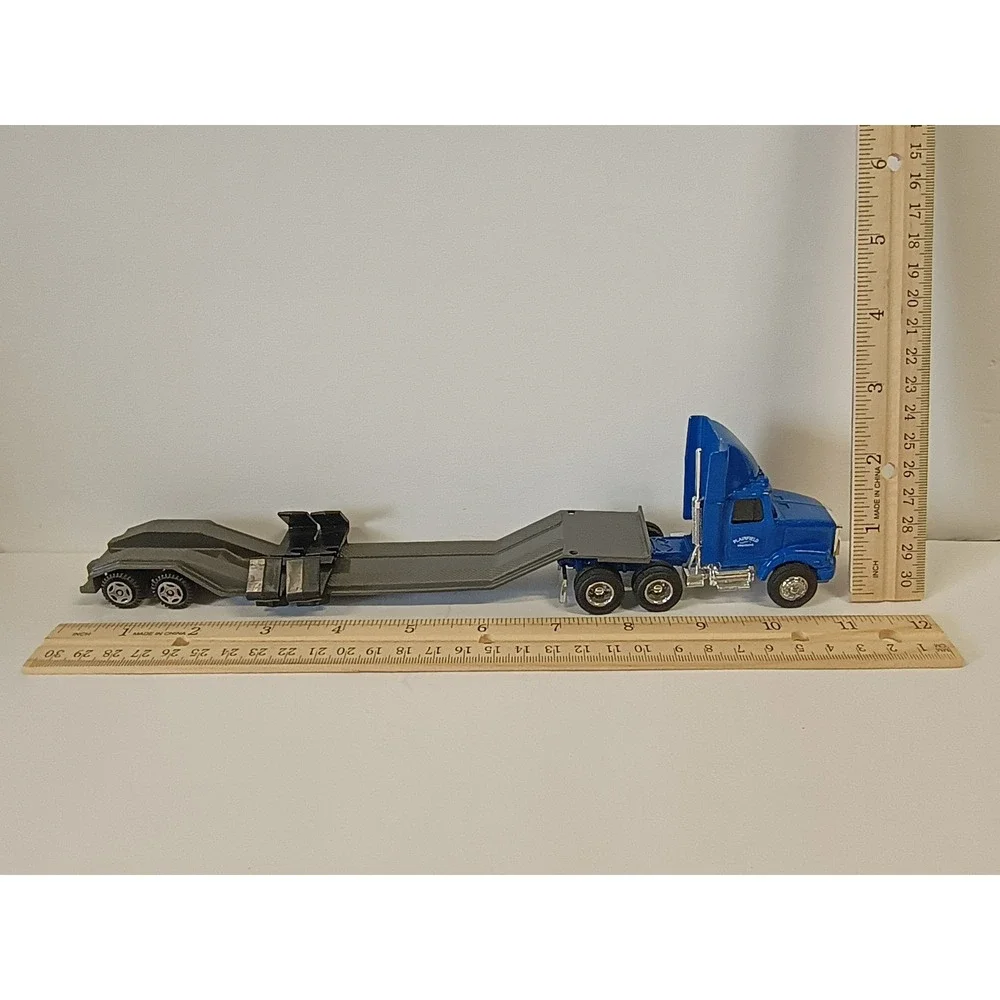 Vtg Ertl Blue Volvo Semi Truck Plainfield Trucking Lowboy Trailer Diecast